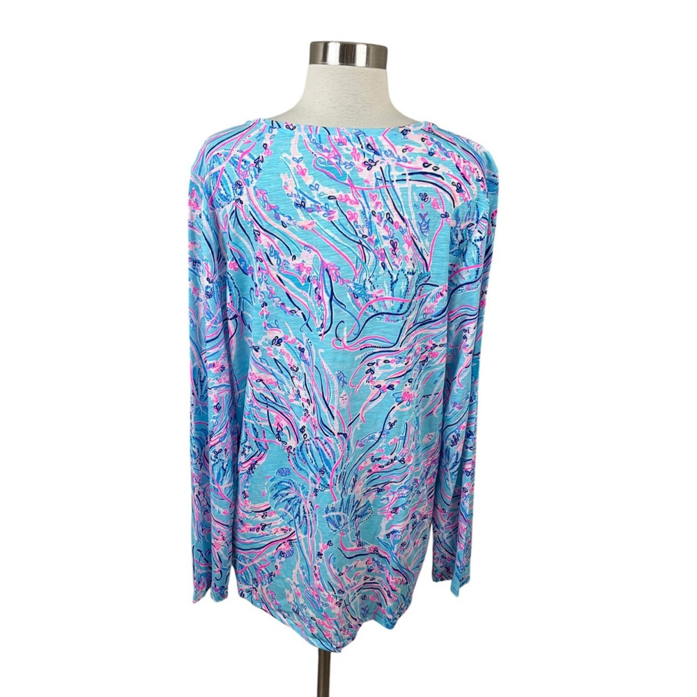 Lilly Pulitzer NEW Etta Long Sleeve Top Bayside Blue Under the Moon XL Coastal - Picture 3 of 4